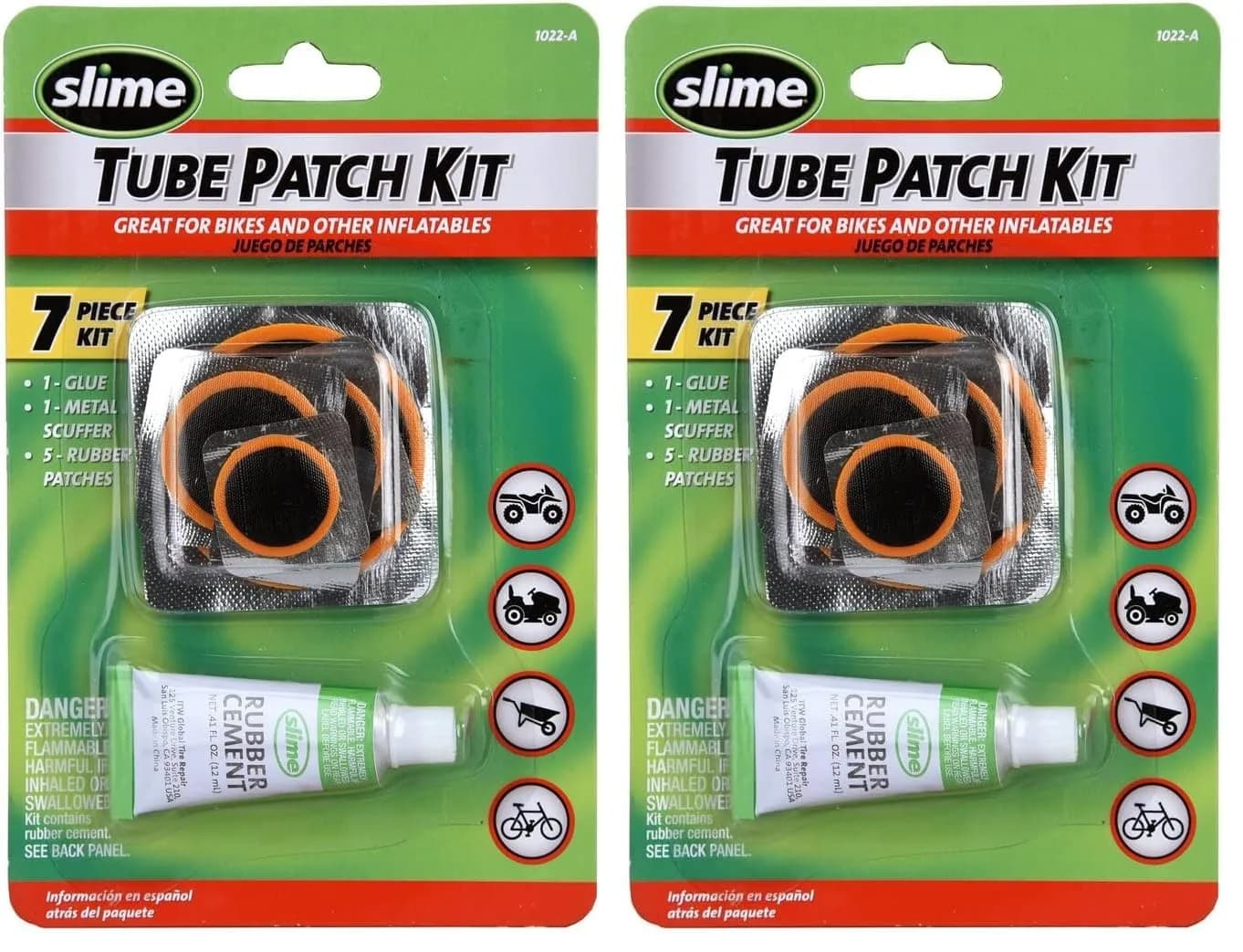 Slime 7-Piece Rubber Patch Kit with Glue, 2-Pack | Bike & Inflatable Puncture Repair — Liquid