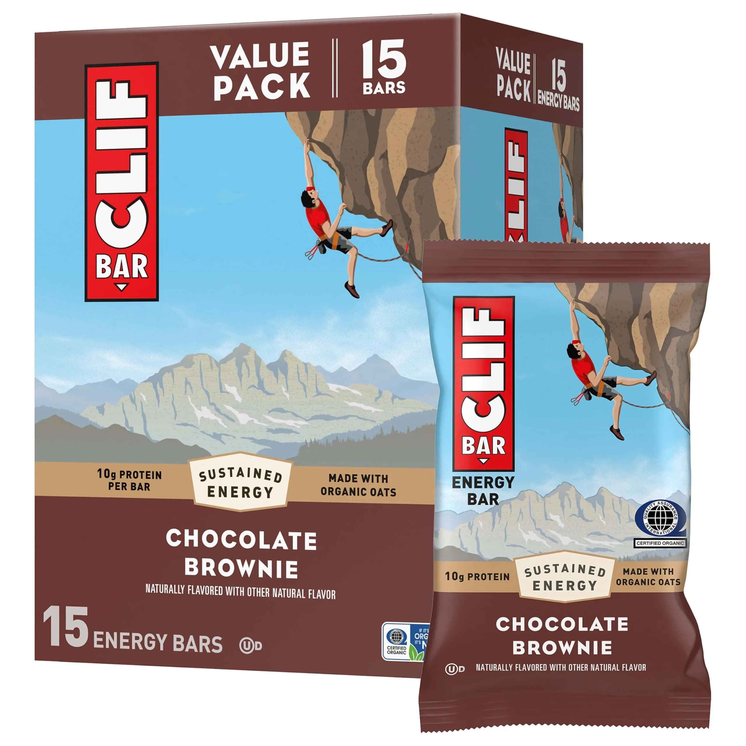 CLIF BAR Chocolate Brownie Protein Energy Bars 15ct (510g / 18oz) | Sustained Energy for Active Bodies
