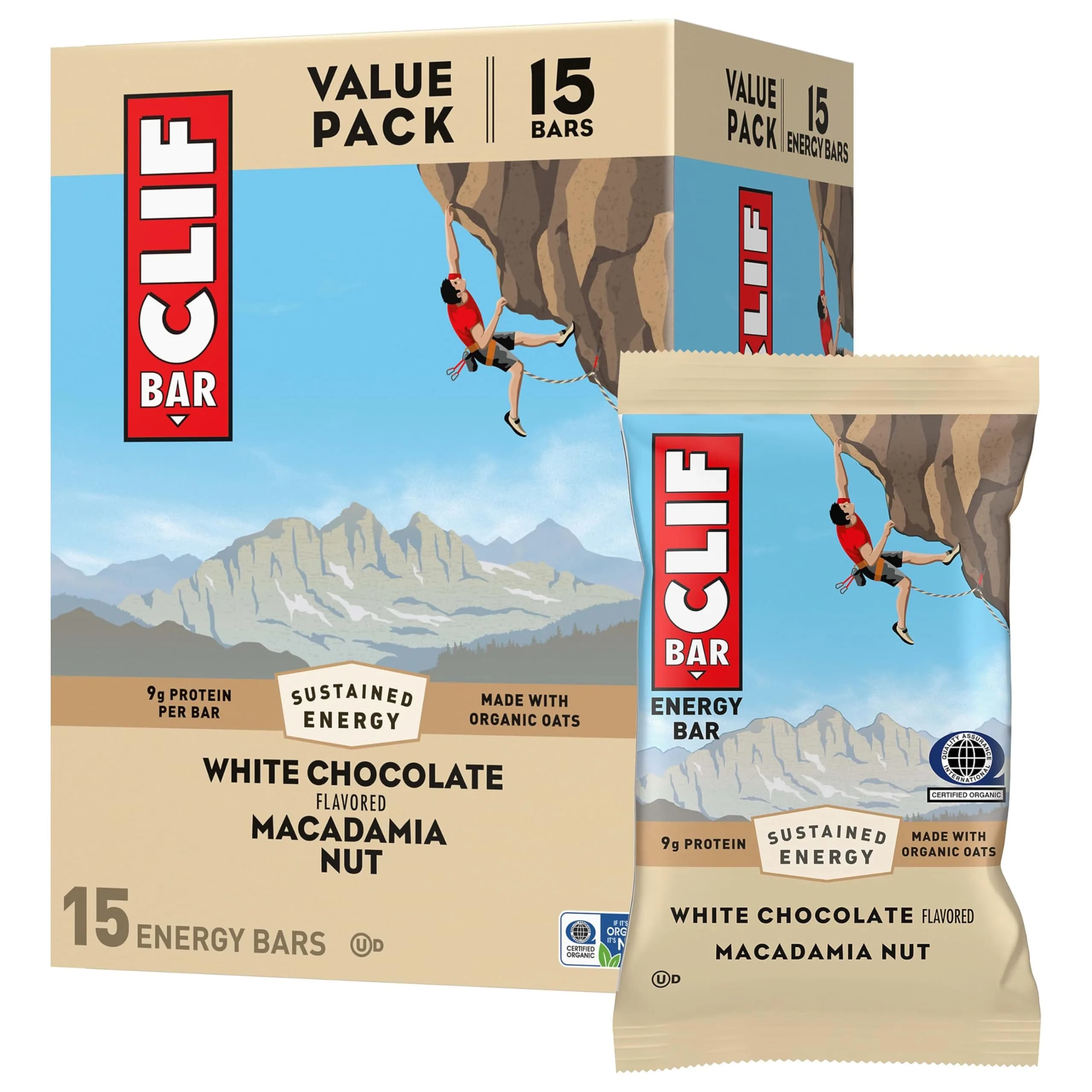 CLIF BAR Protein Energy Bars White Chocolate Macadamia Nut 15ct (36oz/1021g) | Sustained Energy for Active Bodies