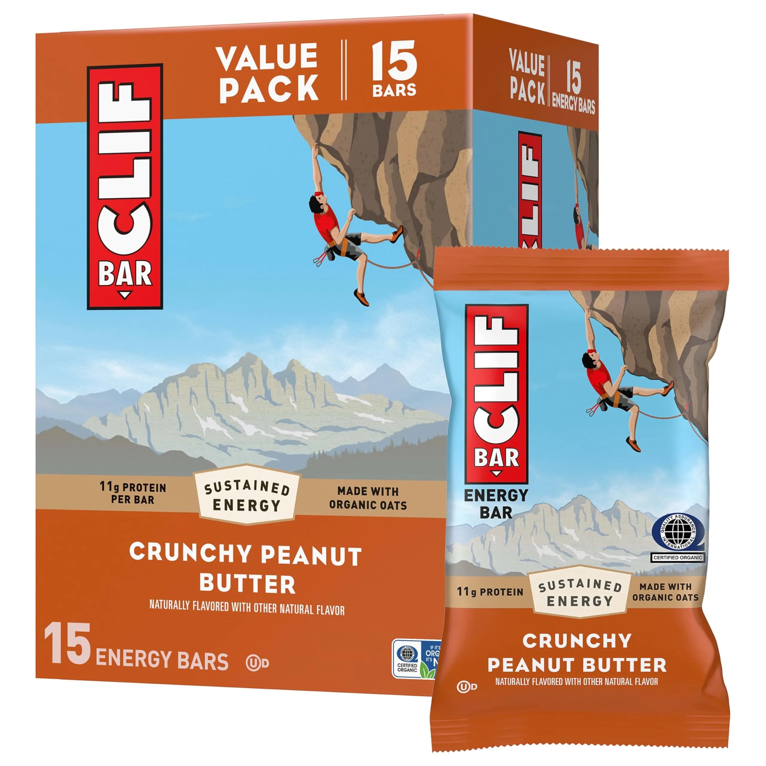 CLIF BAR Protein Energy Bars Crunchy Peanut Butter 15ct (68g per bar) | 11g Protein, Plant-Based, Non-GMO
