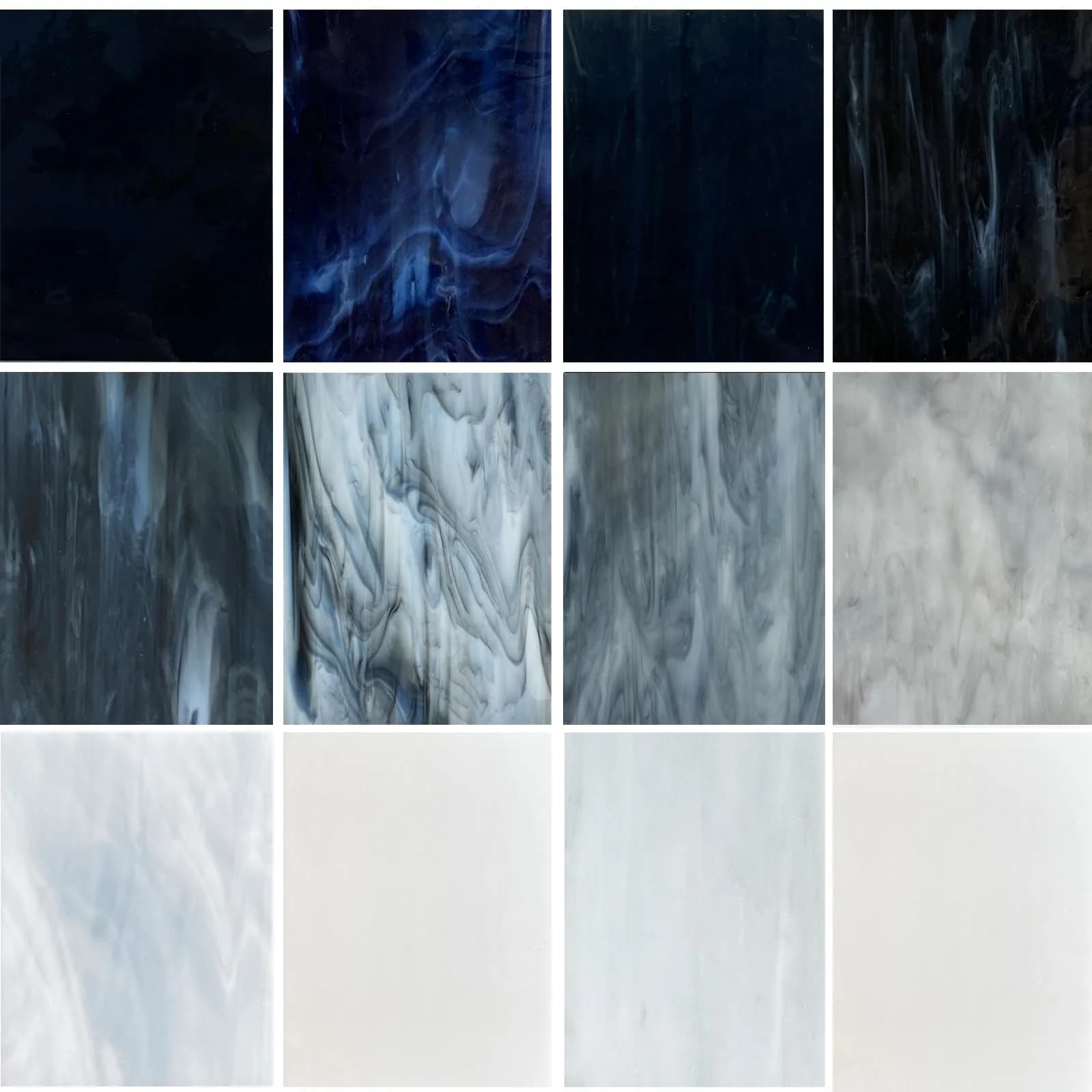 ILLUCKAI Assorted Gray Black White Stained Glass Sheets 6 x 4 inch (15.2 x 10.2 cm) | 12 Sheets for Stained Glass Artwork & Mosaic Crafts - main product image