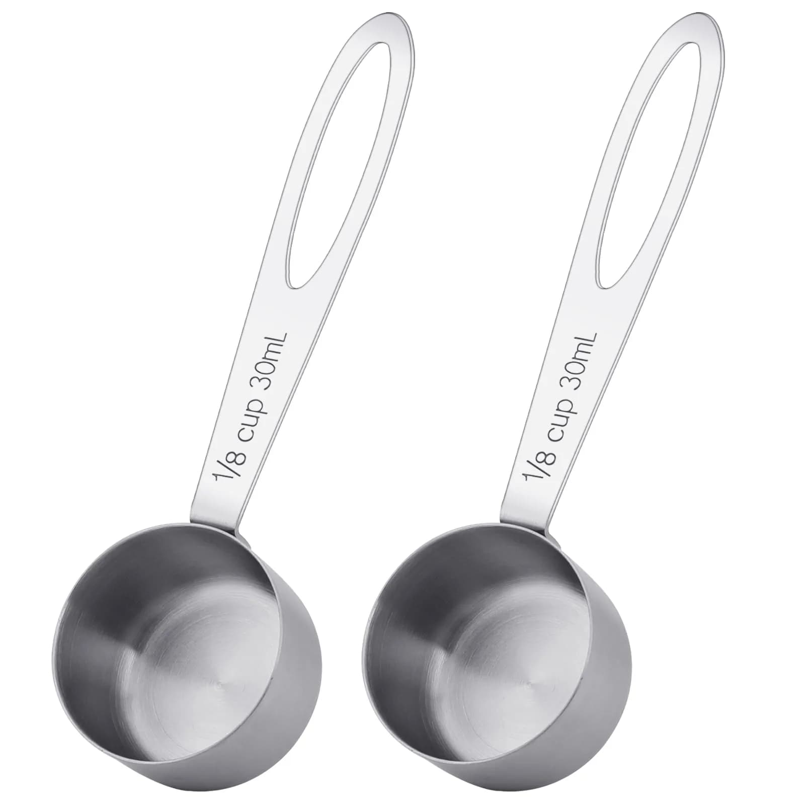 KALIONE 30ml Stainless Steel Measuring Spoon Set | 2 Pcs Long Handle Coffee Scoop | 1/8 Cup Measure - main product image