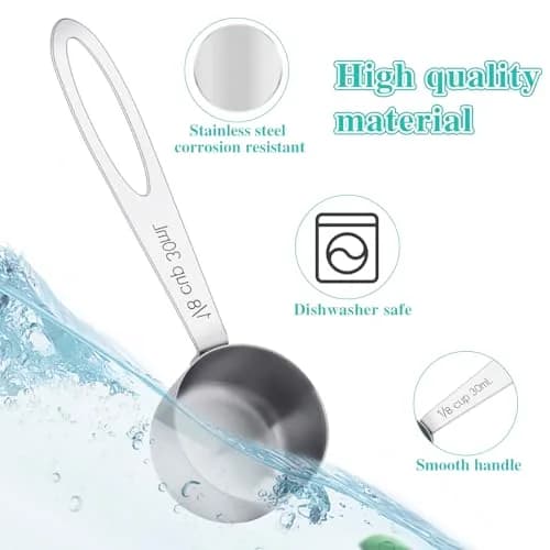 KALIONE 30ml Stainless Steel Measuring Spoon Set | 2 Pcs Long Handle Coffee Scoop | 1/8 Cup Measure thumbnail 8