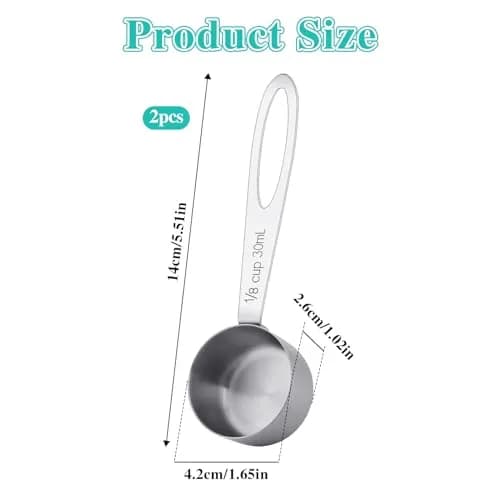 KALIONE 30ml Stainless Steel Measuring Spoon Set | 2 Pcs Long Handle Coffee Scoop | 1/8 Cup Measure thumbnail 2