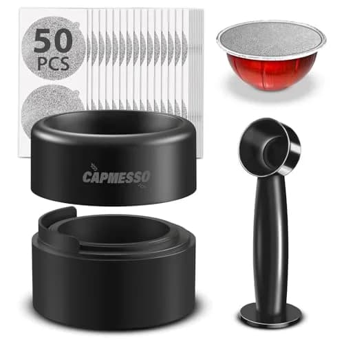 CAPMESSO Reusable Refill Kit for Nespresso Vertuo Pods with Fast Sealing & 50 Aluminum Lids (52 Total Pieces) thumbnail 1