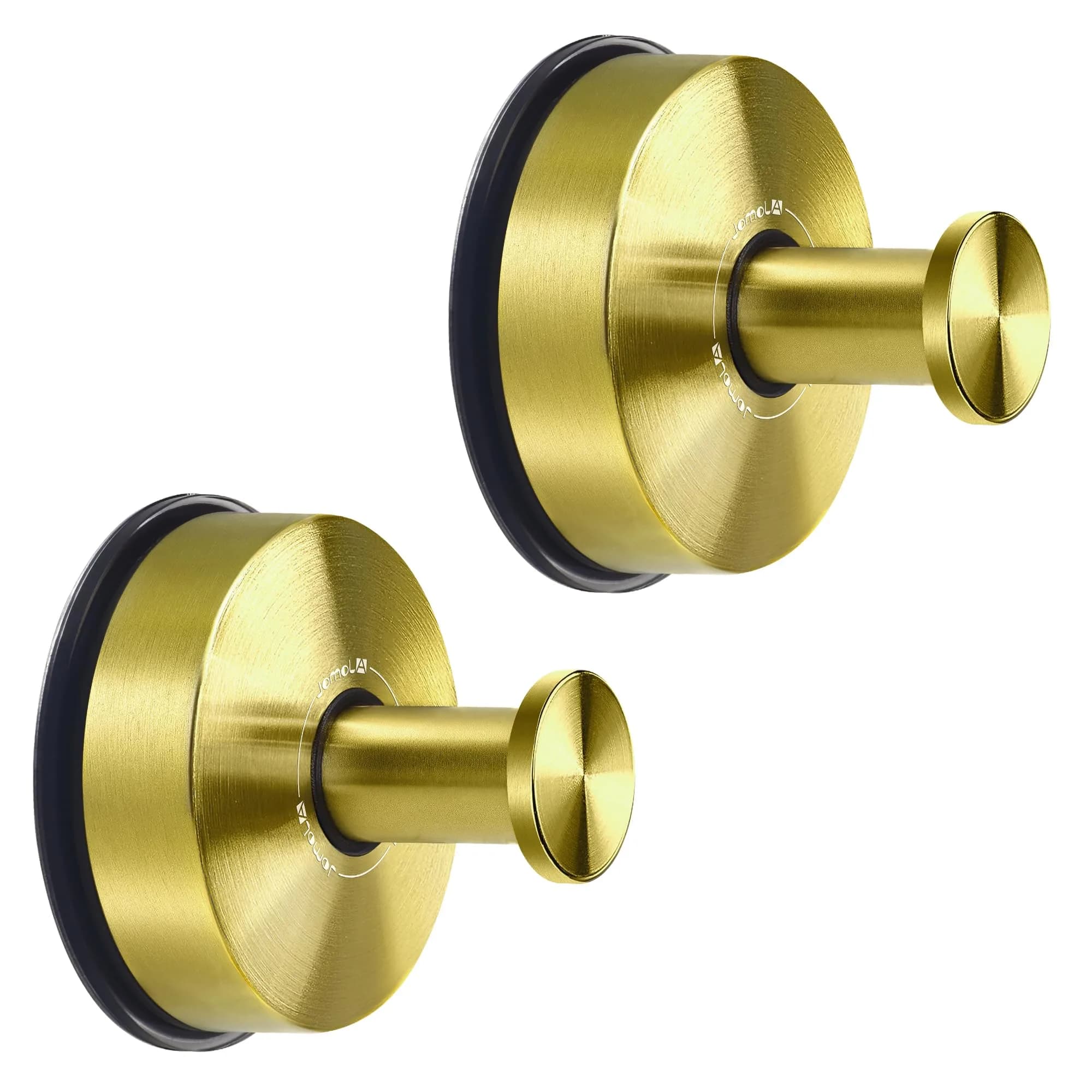 JOMOLA Suction Cup Hooks Suction Shower Hook Bathroom Towel Hanger for Shower Storage Kitchen Utensil Stainless Steel, Brushed Finish, 2PCS | 11lb Max Load — Gold