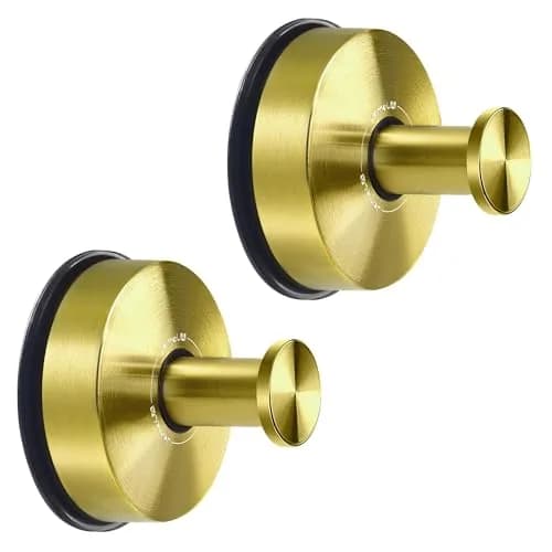 JOMOLA Gold Suction Cup Shower Hooks 2-Pack | Heavy Duty Stainless Steel Wall Mount for Wet Environments thumbnail 1