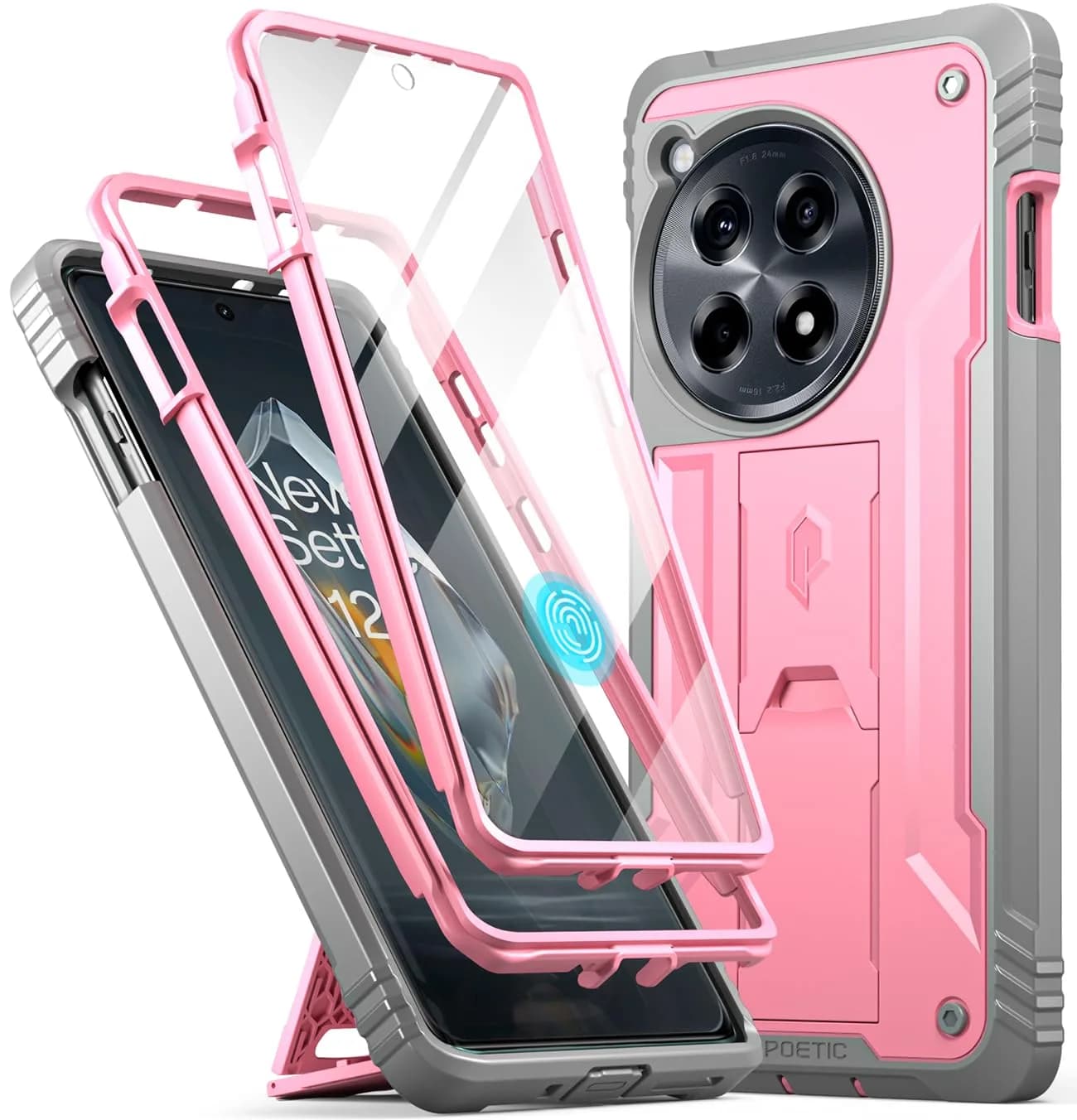 Poetic Revolution Case for OnePlus 12R 5G (2024) with Screen Protector & Kickstand | 20FT Drop Tested, Light Pink