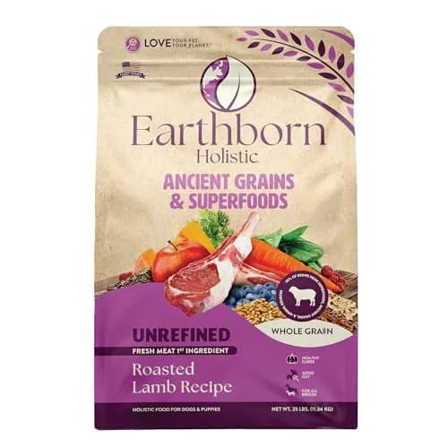 Earthborn Holistic Unrefined with Grains Roasted Lamb Dry Dog Food 11.34kg (25 lb) | Supports Sensitive Stomachs thumbnail 1