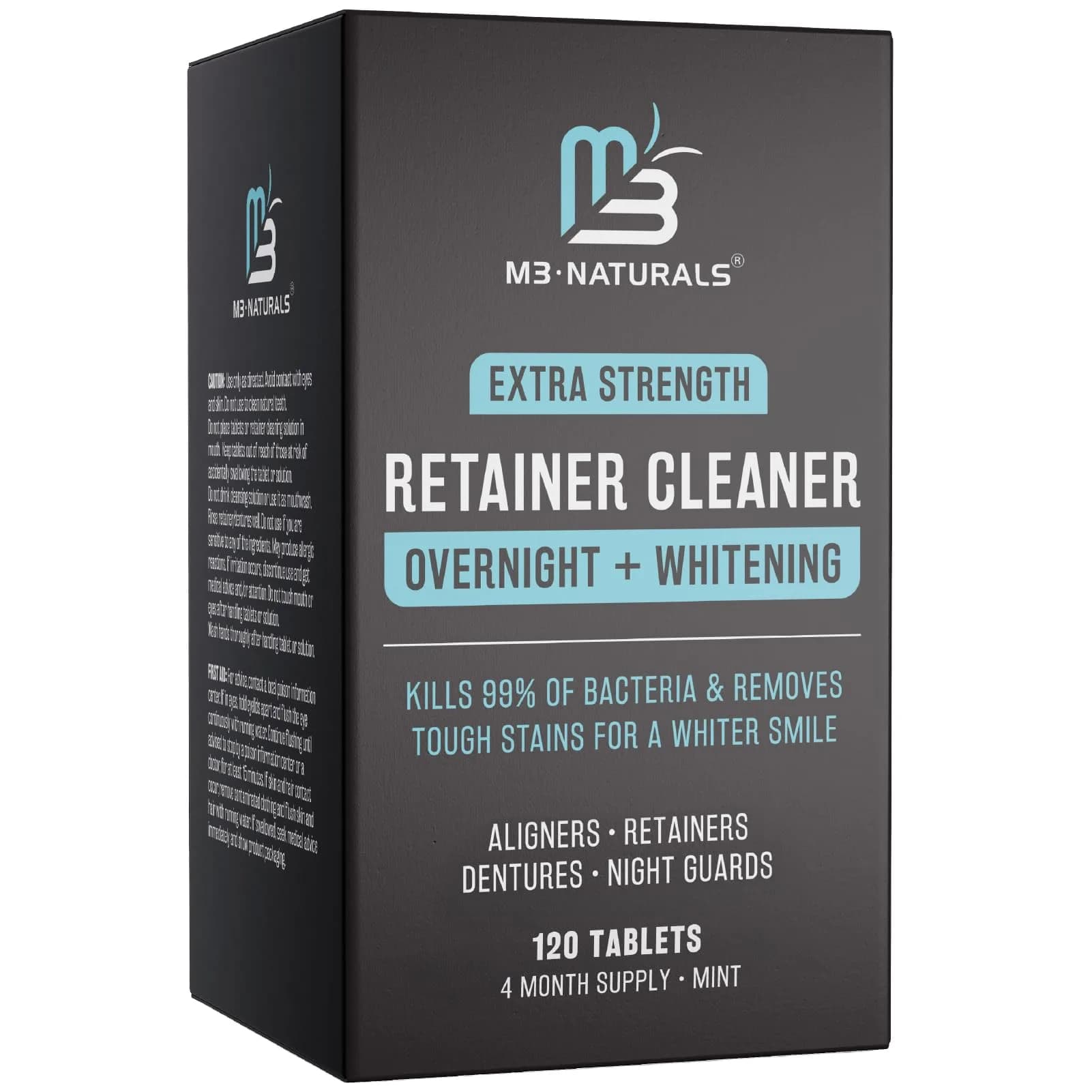 M3 Naturals Overnight Whitening Retainer Cleaner Tablets 120 Count | Cleans and Whitens Dental Appliances
