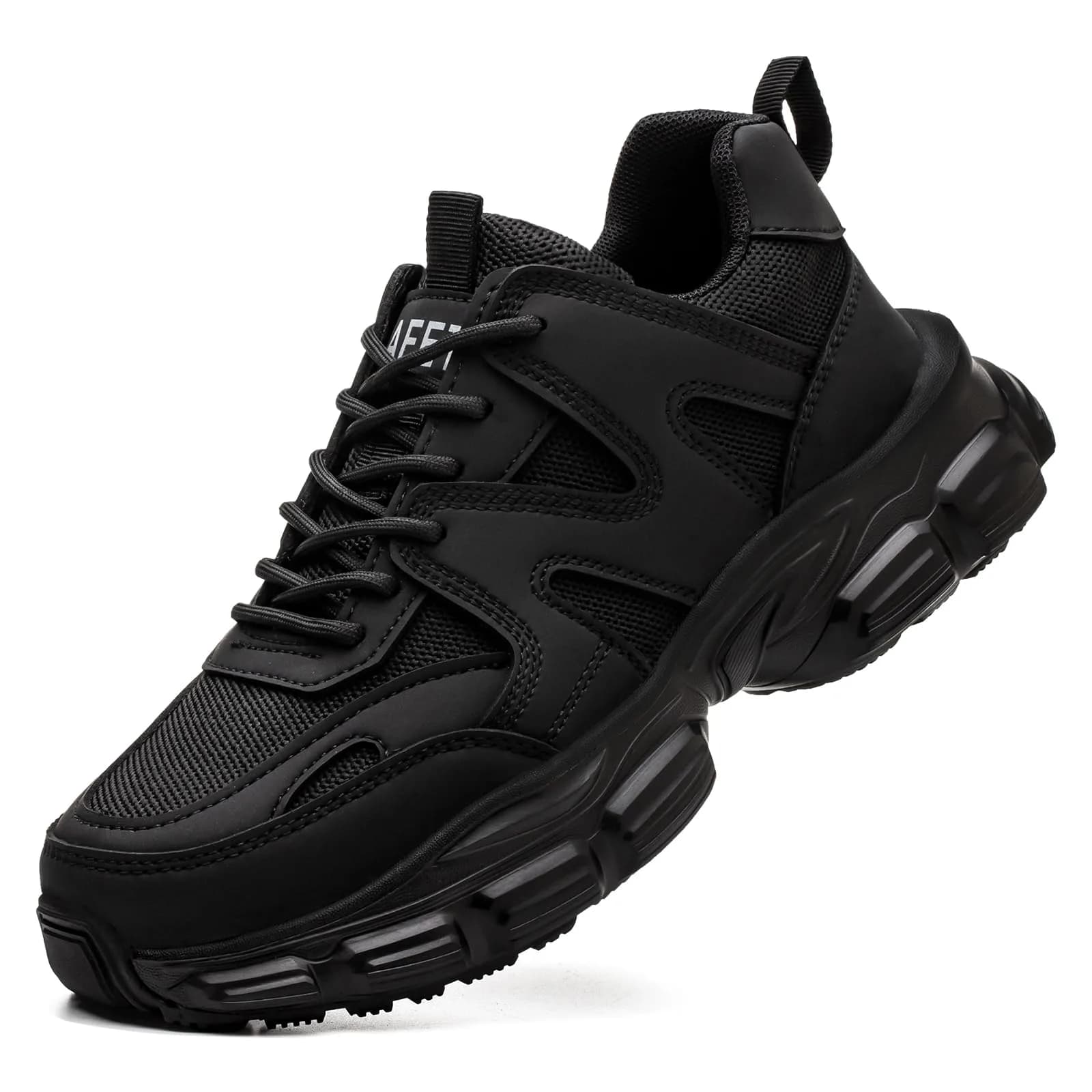 Hogent Steel Toe Shoes for Men & Women, Black Work Safety Sneakers 230g (8.1 oz) | Puncture-Proof Kevlar Midsole — Black