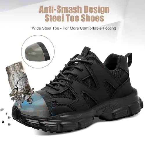 Hogent Steel Toe Shoes for Men Women, Black Work Shoes, Men 7.5 / Women 9 (US Size) | Safety Toe Protection for Industrial Use thumbnail 3