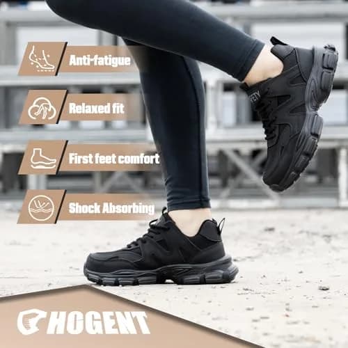 Hogent Steel Toe Shoes for Men & Women, Black Work Safety Sneakers 230g (8.1 oz) | Puncture-Proof Kevlar Midsole thumbnail 6