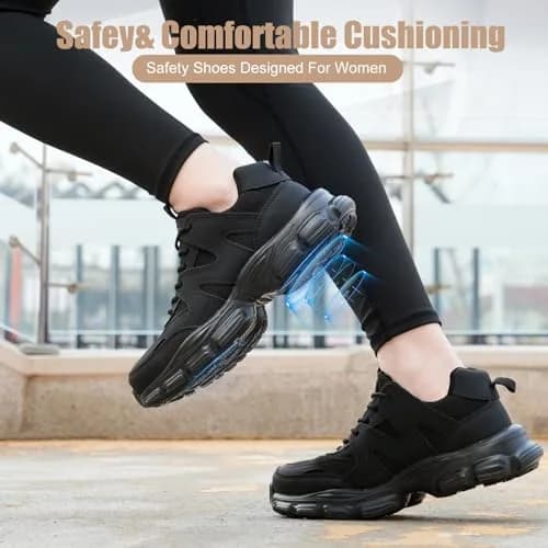 Hogent Steel Toe Shoes for Men and Women | Black Work Shoes, Men Size 8 / Women 9.5 (1 Pair) thumbnail 2