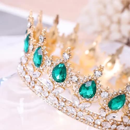 Feltent Green Crystal Queen Crown Princess Tiara for Women | 11.8 cm (4.72 inches) Diameter thumbnail 4