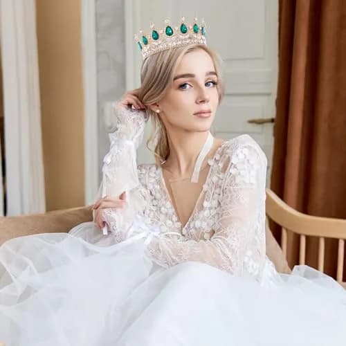 Feltent Green Crystal Queen Crown Princess Tiara for Women | 11.8 cm (4.72 inches) Diameter thumbnail 5