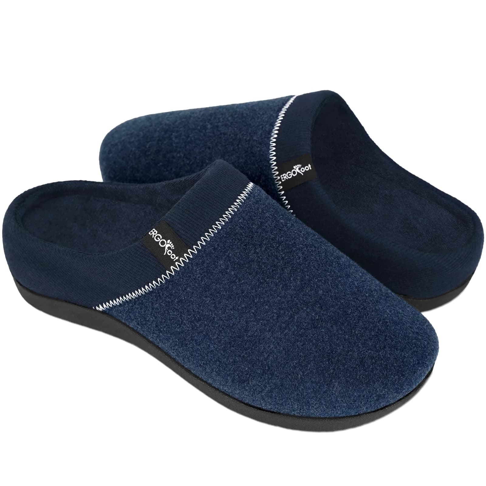 ERGOfoot Orthopedic Slippers for Women Men with Arch Support | Grey, Size 13 Women/12 Men — Blue