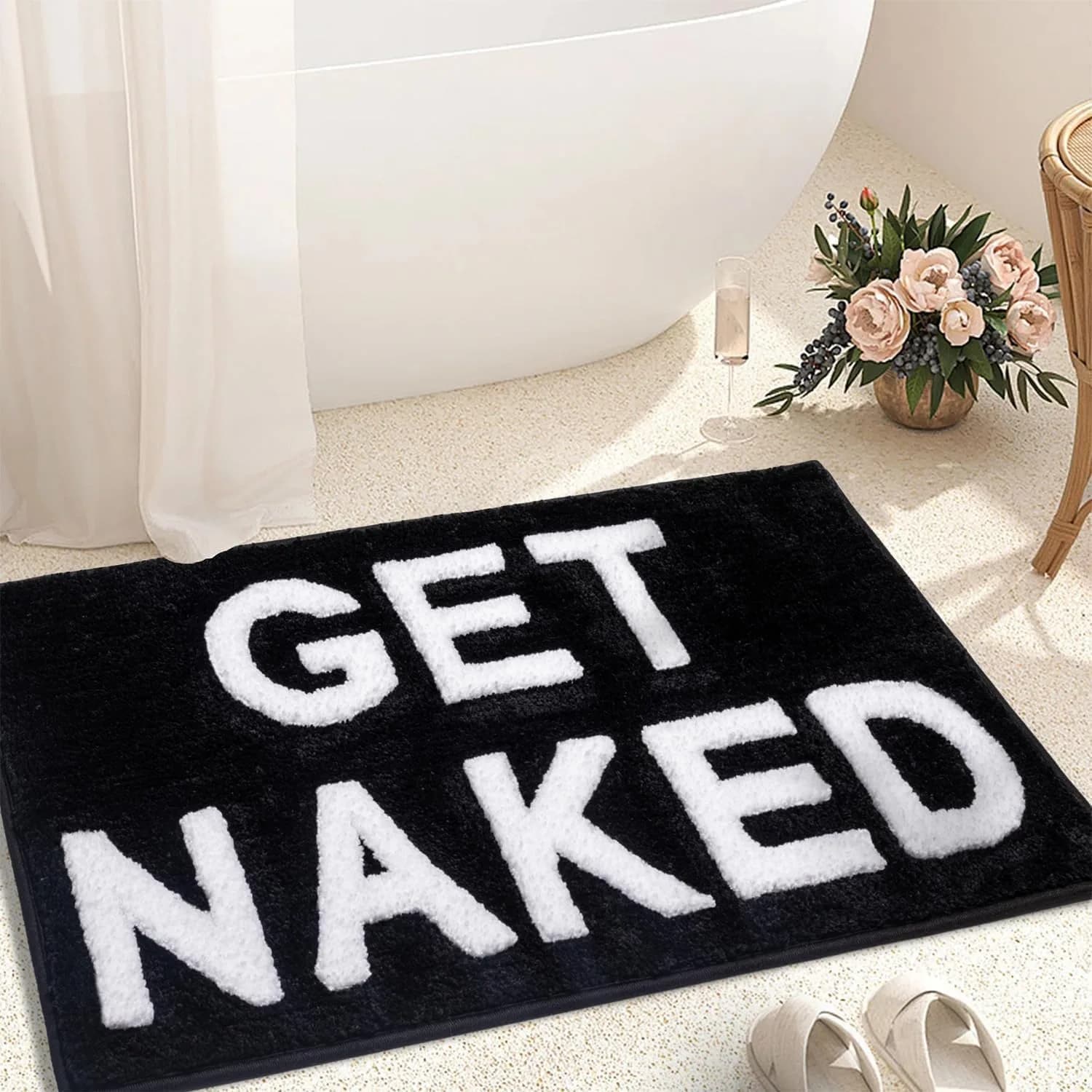 KOEXM Get Naked Bath Mat Black 41cm x 61cm (16" x 24") | Soft Microfiber Bathroom Rug with Non-Slip TPR Backing - main product image