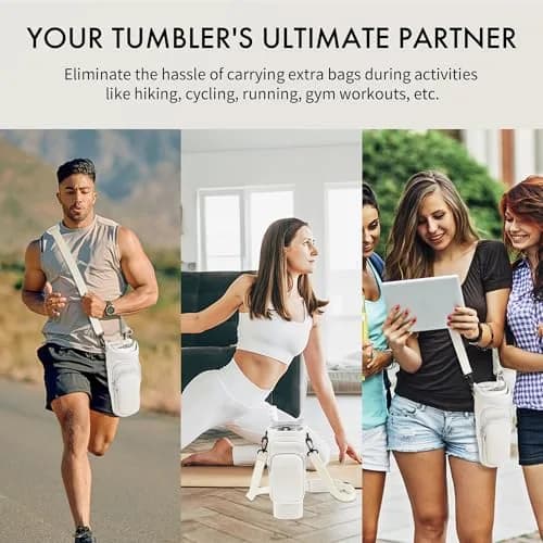 JEBEALUO White Water Bottle Carrier Bag with Phone Pocket | Fits 30oz Stanley Tumblers thumbnail 6