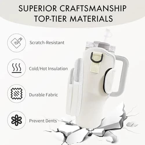 JEBEALUO White Water Bottle Carrier Bag with Phone Pocket | Fits 30oz Stanley Tumblers thumbnail 7