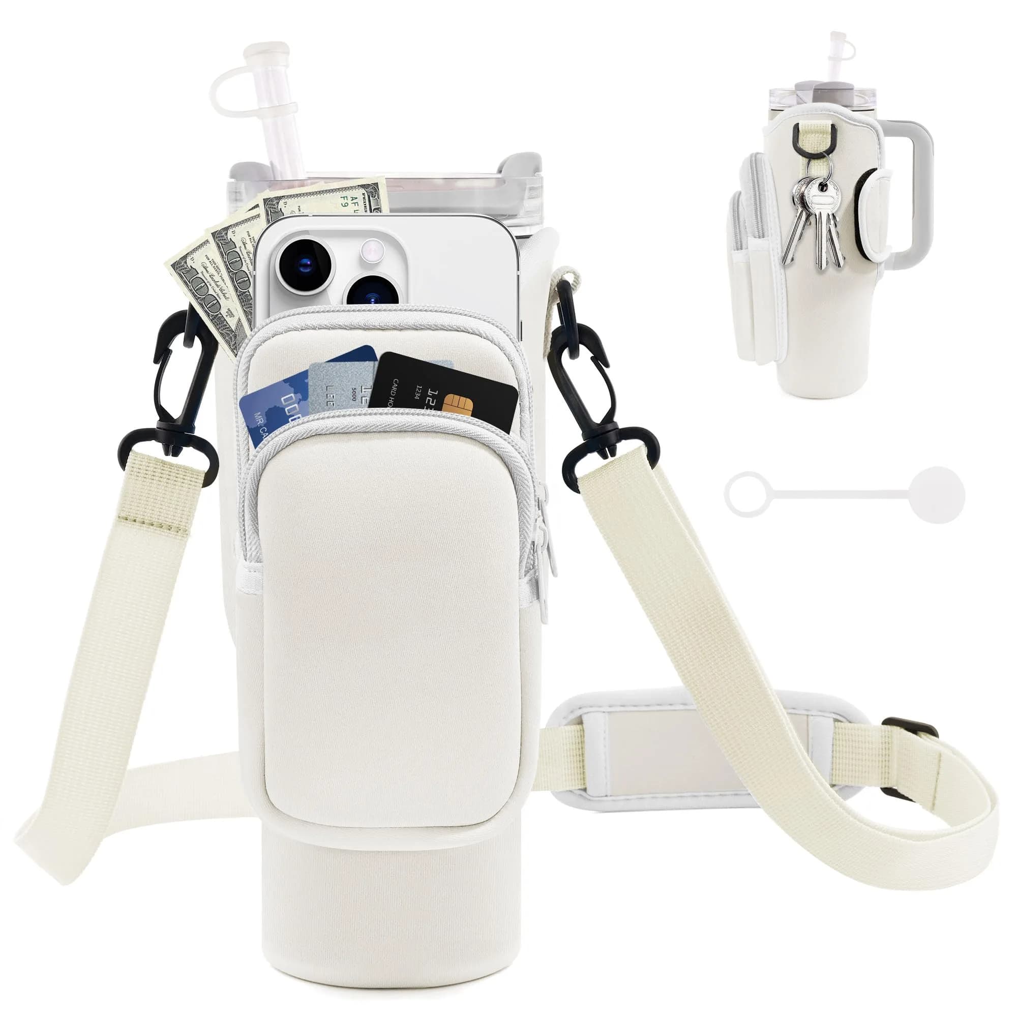 JEBEALUO White Water Bottle Carrier Bag with Phone Pocket | Fits 30oz Stanley Tumblers - main product image
