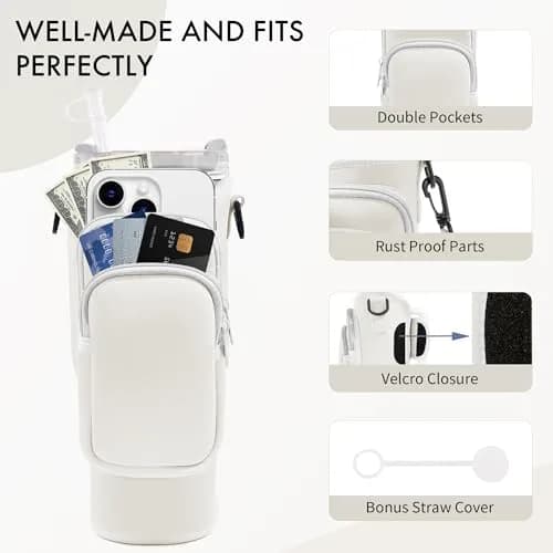 JEBEALUO White Water Bottle Carrier Bag with Phone Pocket | Fits 30oz Stanley Tumblers thumbnail 8