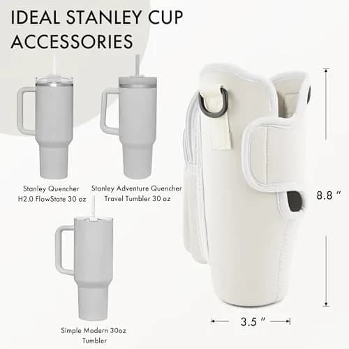 JEBEALUO White Water Bottle Carrier Bag with Phone Pocket | Fits 30oz Stanley Tumblers thumbnail 3