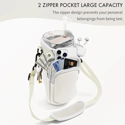 JEBEALUO White Water Bottle Carrier Bag with Phone Pocket | Fits 30oz Stanley Tumblers thumbnail 4