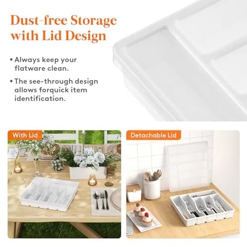 Lifewit Silverware Organizer with Lid, 12.6" x 11.8" | Dust-Free Cutlery Storage (70-120c) thumbnail 2