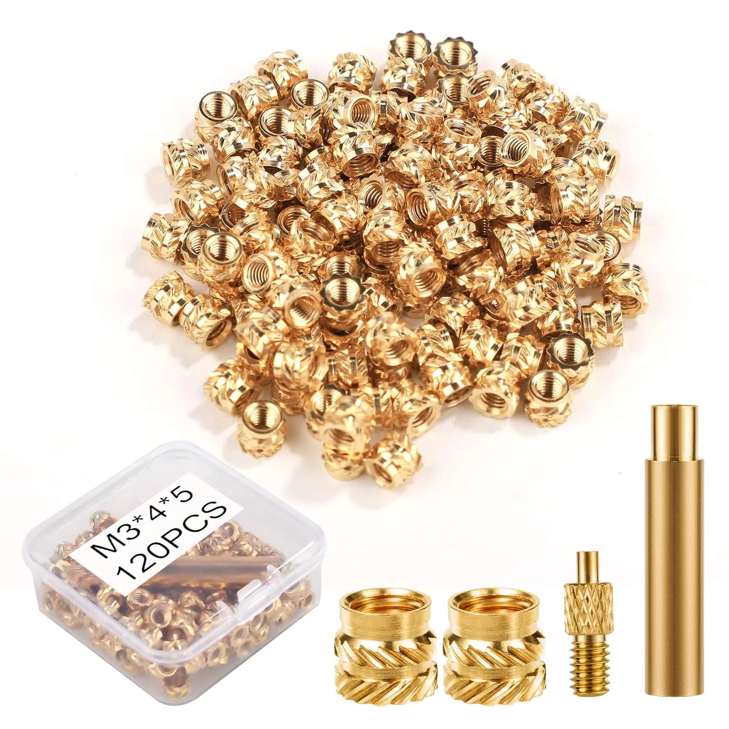 PEUTIER 120pcs M3 Brass Nuts for 3D Printing | Heat Set Insert Nuts with Solder Adapter - main product image