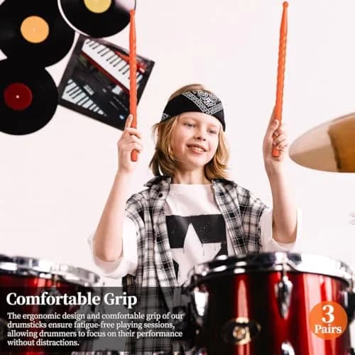 ARLX 5A Carbon Fiber Drum Sticks 3 Pair Orange | Durable & Patented Wave-Design thumbnail 7