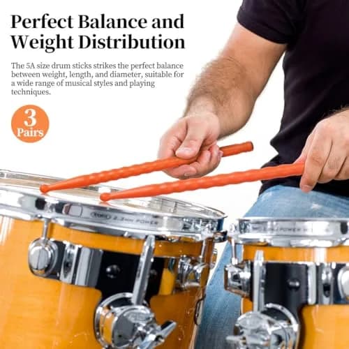 ARLX 5A Carbon Fiber Drum Sticks 3 Pair Orange | Durable & Patented Wave-Design thumbnail 2