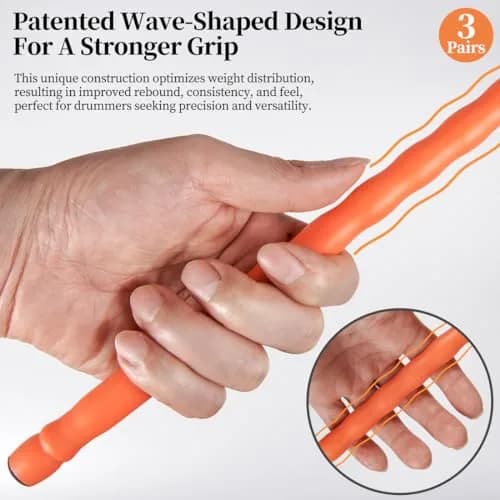 ARLX 5A Carbon Fiber Drum Sticks 3 Pair Orange | Durable & Patented Wave-Design thumbnail 3
