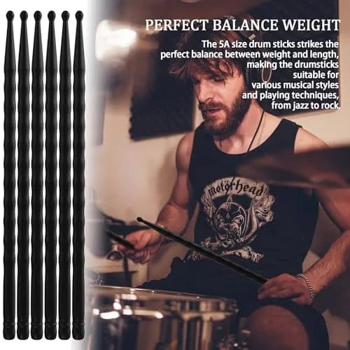 ARLX 5A Carbon Fiber Drumsticks 3 Pair Black | Durable & Balanced for All Styles thumbnail 4