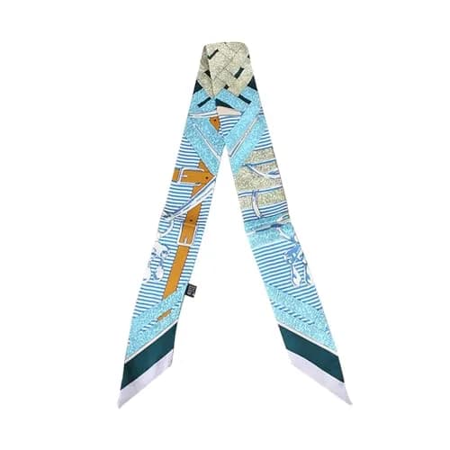 JERLA 100% Mulberry Silk Scarf 88cm x 5cm | Horse Chewing Ring Blue thumbnail 1