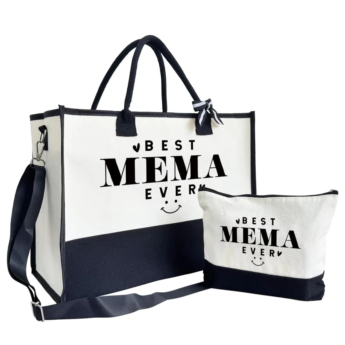 SUSZDOU Gift for Best Mema Ever Large Canvas Beach Bag with Inner Pocket and Makeup Pouch | Reusable Travel Shoulder Bag for Women - main product image