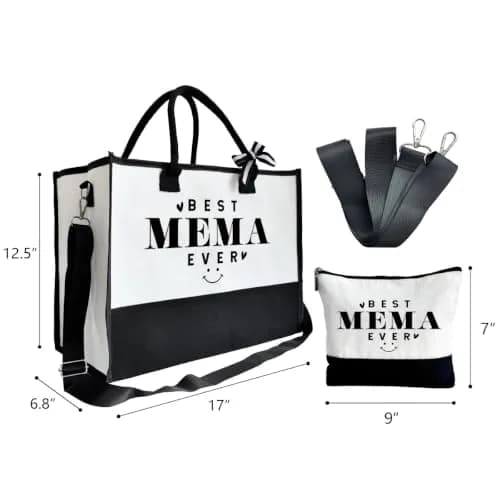 SUSZDOU Gift for Best Mema Ever Large Canvas Beach Bag with Inner Pocket and Makeup Pouch | Reusable Travel Shoulder Bag for Women thumbnail 4