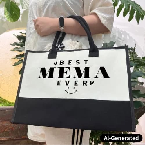 SUSZDOU Gift for Best Mema Ever Large Canvas Beach Bag with Inner Pocket and Makeup Pouch | Reusable Travel Shoulder Bag for Women thumbnail 2