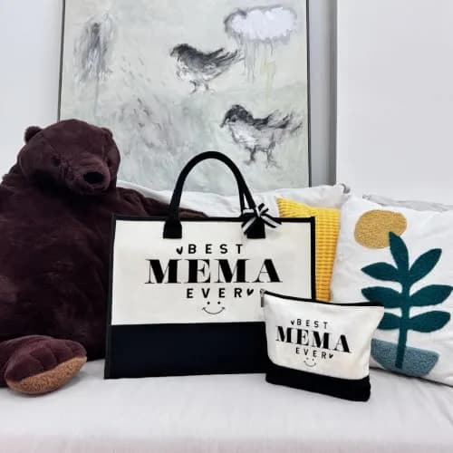 SUSZDOU Gift for Best Mema Ever Large Canvas Beach Bag with Inner Pocket and Makeup Pouch | Reusable Travel Shoulder Bag for Women thumbnail 3