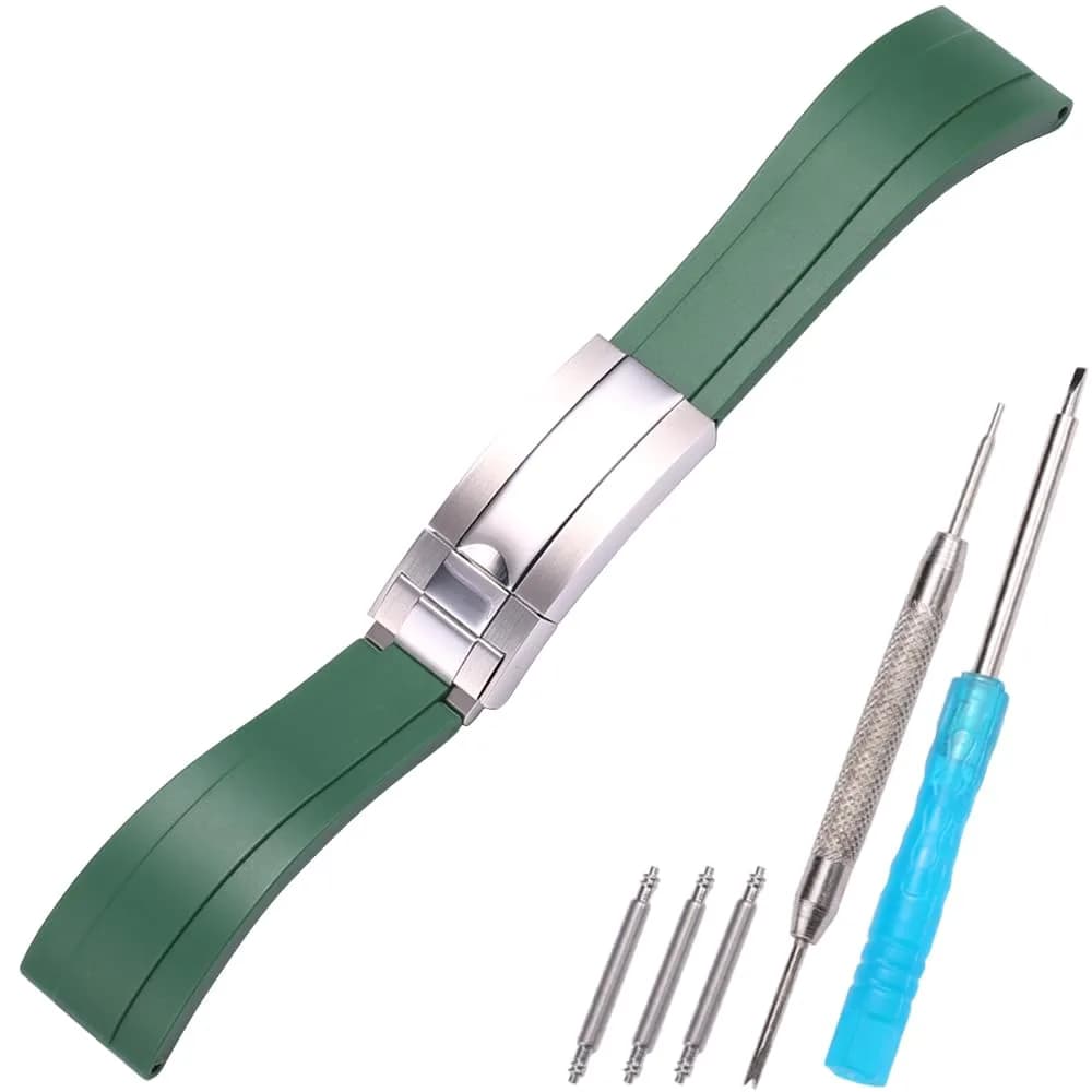 Feyert MilitaryGreen Rubber Watch Band 20mm (0.79in) | Compatible with Rolex Daytona Yachtmaster — MilitaryGreen Silverbuckle