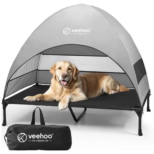 Veehoo Elevated Dog Bed with Canopy, Cooling Outdoor Pet Cot 124cm x 84cm x 108cm | Heavy Duty 68kg Capacity thumbnail 1