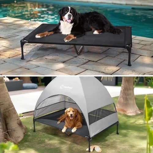 Veehoo Elevated Dog Bed with Canopy, Cooling Outdoor Pet Cot 124cm x 84cm x 108cm | Heavy Duty 68kg Capacity thumbnail 6