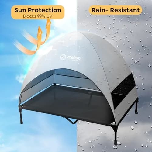 Veehoo Elevated Dog Bed with Canopy, Cooling Outdoor Pet Cot 124cm x 84cm x 108cm | Heavy Duty 68kg Capacity thumbnail 2