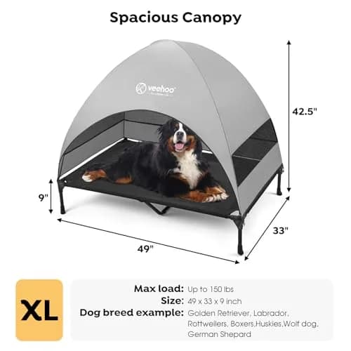 Veehoo Elevated Dog Bed with Canopy, Cooling Outdoor Pet Cot 124cm x 84cm x 108cm | Heavy Duty 68kg Capacity thumbnail 4
