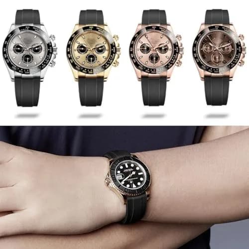 Feyert 20mm Fluororubber Watch Band with Silver Deployment Buckle | Classic Style for Rolex & Other Watches thumbnail 4