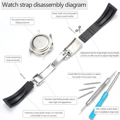 Feyert 20mm Fluororubber Watch Band with Silver Deployment Buckle | Classic Style for Rolex & Other Watches thumbnail 2