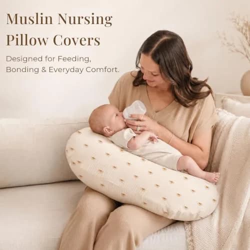 Konssy 2-Pack Muslin Nursing Pillow Covers | Sun Soft Slipcover for Baby thumbnail 5