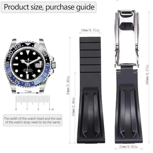 Feyert 20mm Rubber Watch Band with Silver Buckle | Adjustable Size, Waterproof Fluororubber Strap thumbnail 3