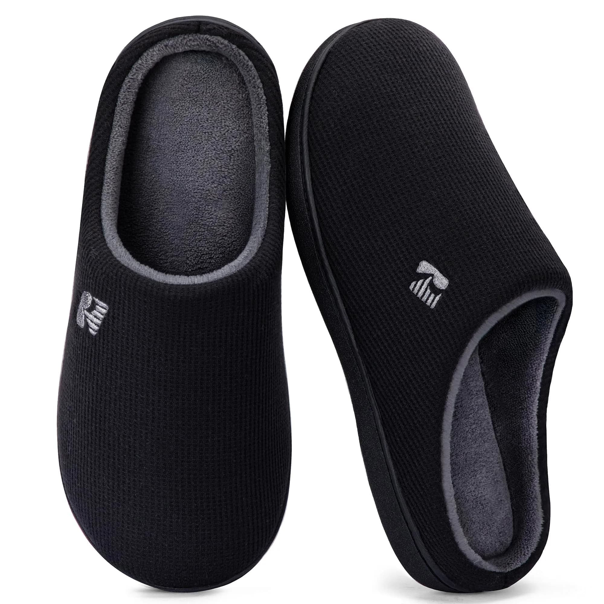 RockDove Men's Original Two-Tone Memory Foam Slipper, Size 7-8 (Black/Grey) | Comfortable Indoor/Outdoor Footwear - main product image