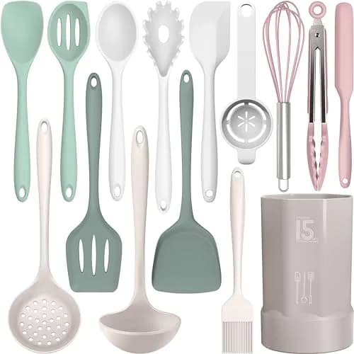 AOTHOD Silicone Cooking Utensils Set - Heat Resistant 446°F | BPA Free Kitchen Gadgets thumbnail 1